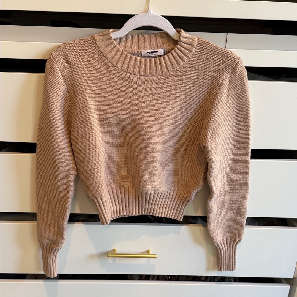 Cropped Crewneck Sweater - Taupe